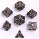 Hymgho Solid Metal Fighter RPG Dice Set - Ancient Silver w/ Blood Splatter