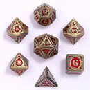 Hymgho Solid Metal Sorcerer RPG Dice set - Ancient Bronze w/ Red Glitter