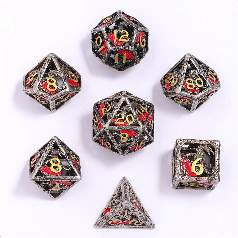 Hymgho Hollow Metal RPG Dice set - Dragon's Hymn - Ancient Silver