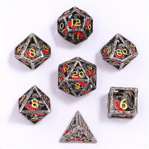 Hymgho Hollow Metal RPG Dice set - Dragon's Hymn - Ancient Silver