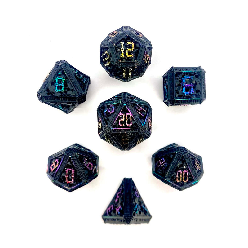 Hymgho Hollow Metal RPG Dice set - Necromancer - Black w/ Chromatic