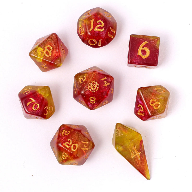 Hymgho 8pc RPG Dice Set: Phoenix Feather
