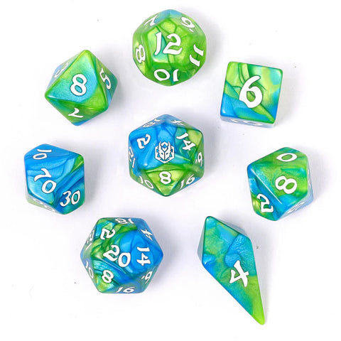 Hymgho 8pc RPG Dice Set: Verdant Stream