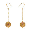Hymgho Dragon's Eye D20 Earrings - Gold w/ Ruby Red Gems
