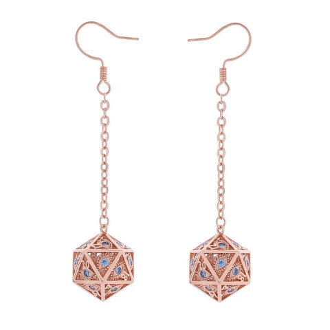 Hymgho Dragon's Eye D20 Earrings - Rose Gold w/ Blue Gems