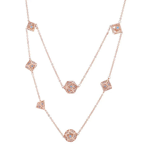 Dragon's Eye 7 Die Necklace - Rose Gold w/ Blue Gems