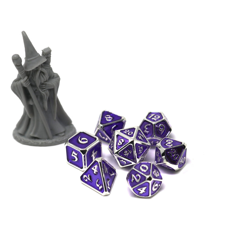 Critlings Mini RPG Dice Set (7) - Platinum Amethyst