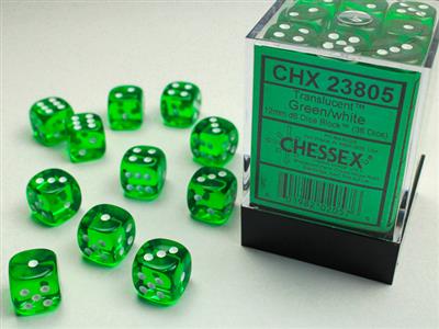 12mm D6 Dice Block (36) - Translucent Green/White (CHX23805)