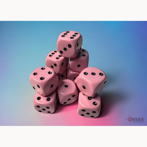 16mm D6 Dice Block (12) - Pastel Pink/Black