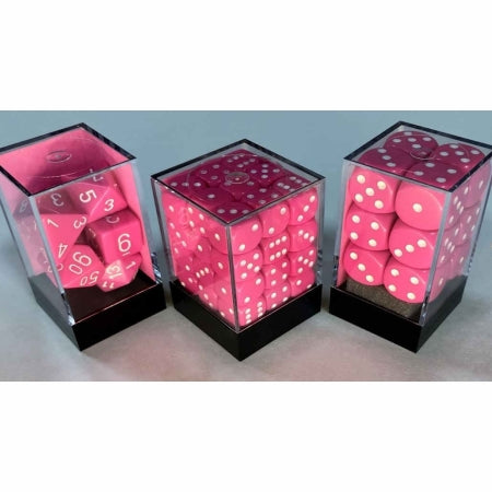 12mm D6 Dice Block (36) - Opaque Pink/White