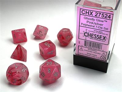 RPG Dice Set (7) - Ghostly Glow Pink/Silver (CHX27524)