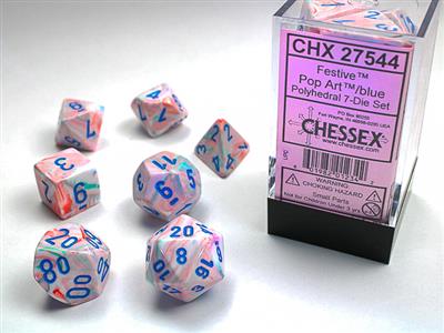 RPG Dice Set (7) - Festive Pop Art/Blue