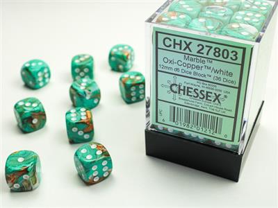 12mm D6 Dice Block (36) - Marble Oxi-Copper/White