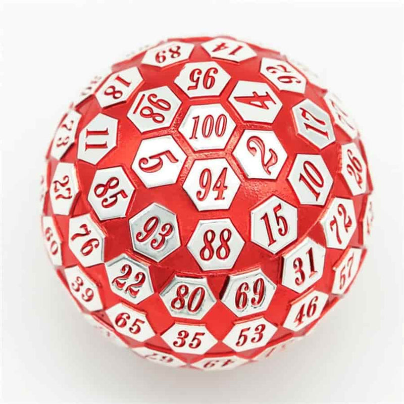 45mm Metal D100: Red/Silver - Foam Brain Games