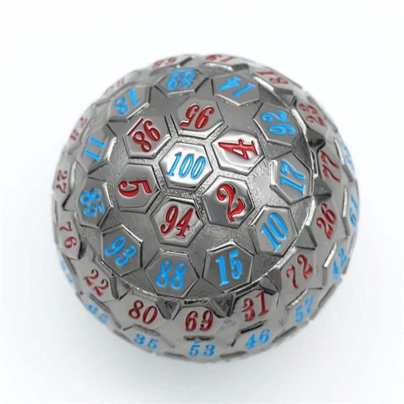 45mm Metal D100: Red/Blue on Black Metal - Foam Brain Games