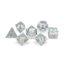 Norse Foundry: K9 Rainbow Glass - Gold Font - 7 Piece RPG Set Glass Dice