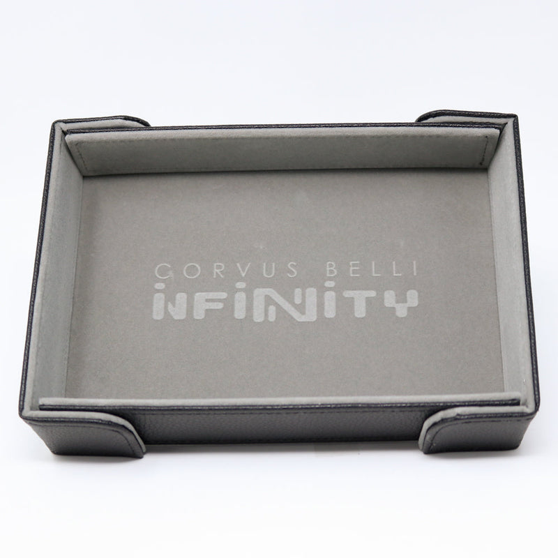 Folding Magnetic Dice Tray: Rectangle Tray with Gray Velvet and Infinity Logo