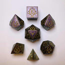 Hymgho Solid Metal Druid RPG Dice set - Glitter Purple w/ Gold