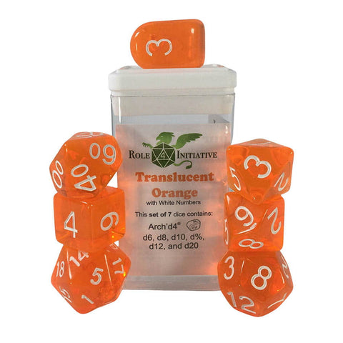 Dice Set (7) - Translucent Orange and White w/ Arch'd4