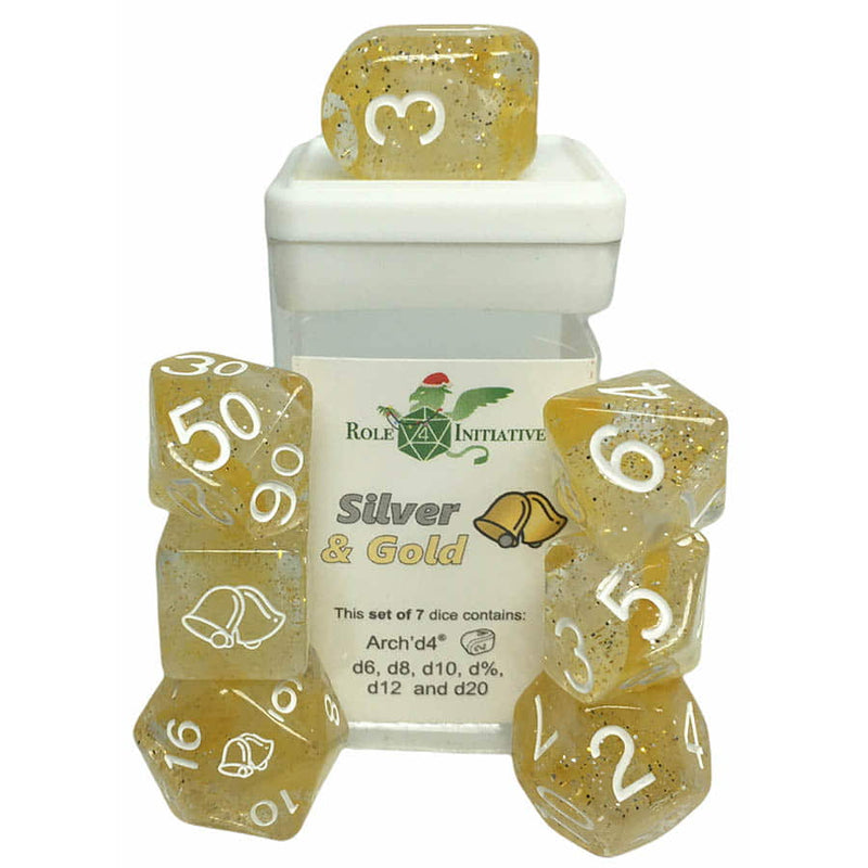 Dice Set (7) - Silver & Gold Arch'd4