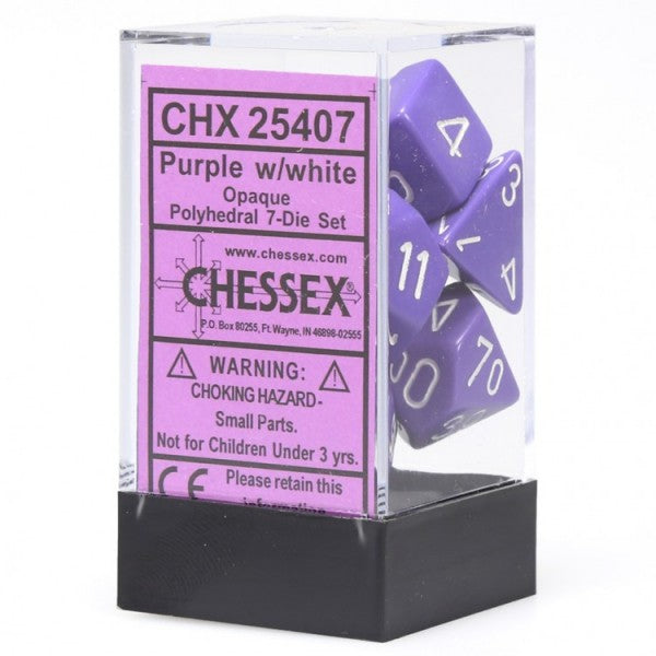 Picture of the Dice: Opaque Purple / White 7 Dice Set - CHX25407