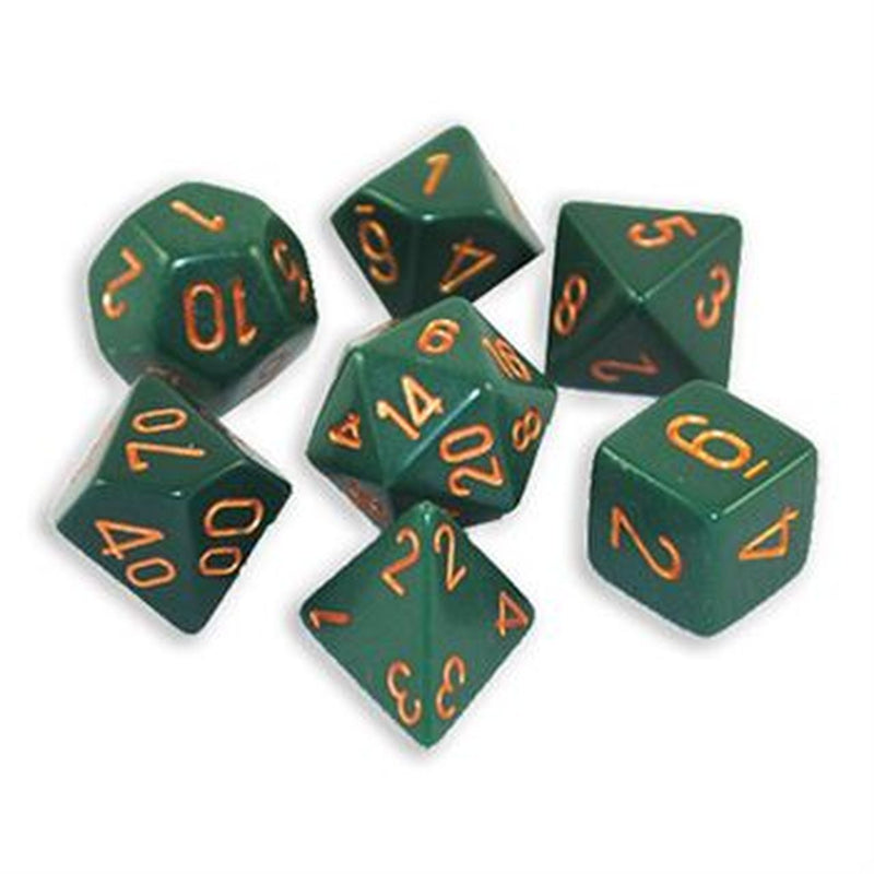 Picture of the Dice: Opaque Dusty Green / Copper 7 Dice Set - CHX25415