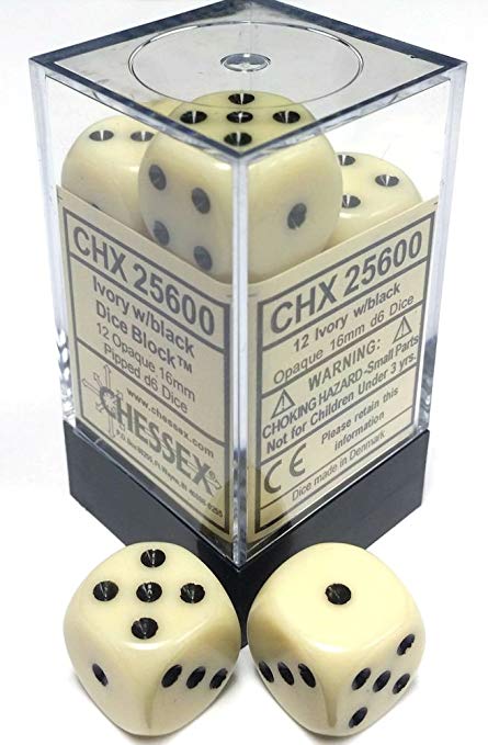 Picture of the Dice: 12 Ivory w/black 16mm D6 Dice Block (12) - CHX25600