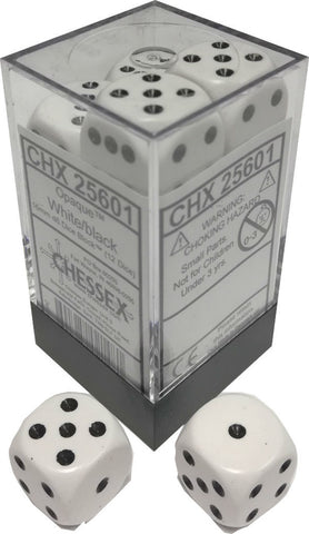 Picture of the Dice: Opaque White / Black 12 Dice Set 16mm D6 - CHX25601
