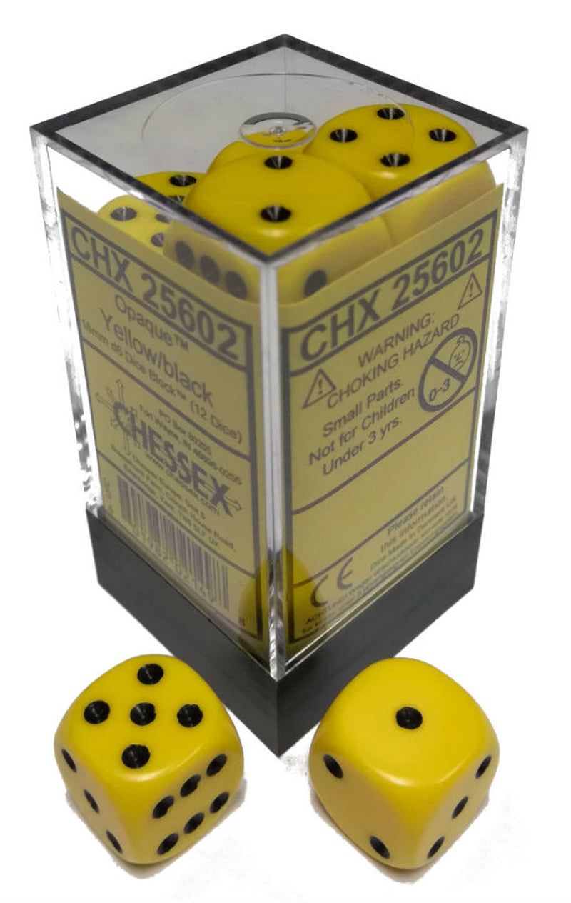 Picture of the Dice: 12 Yellow w/black Opaque 16mm D6 Dice Block (12) - CHX25602