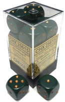 16mm D6 Dice Block (12) - Opaque Dusty Green/Copper