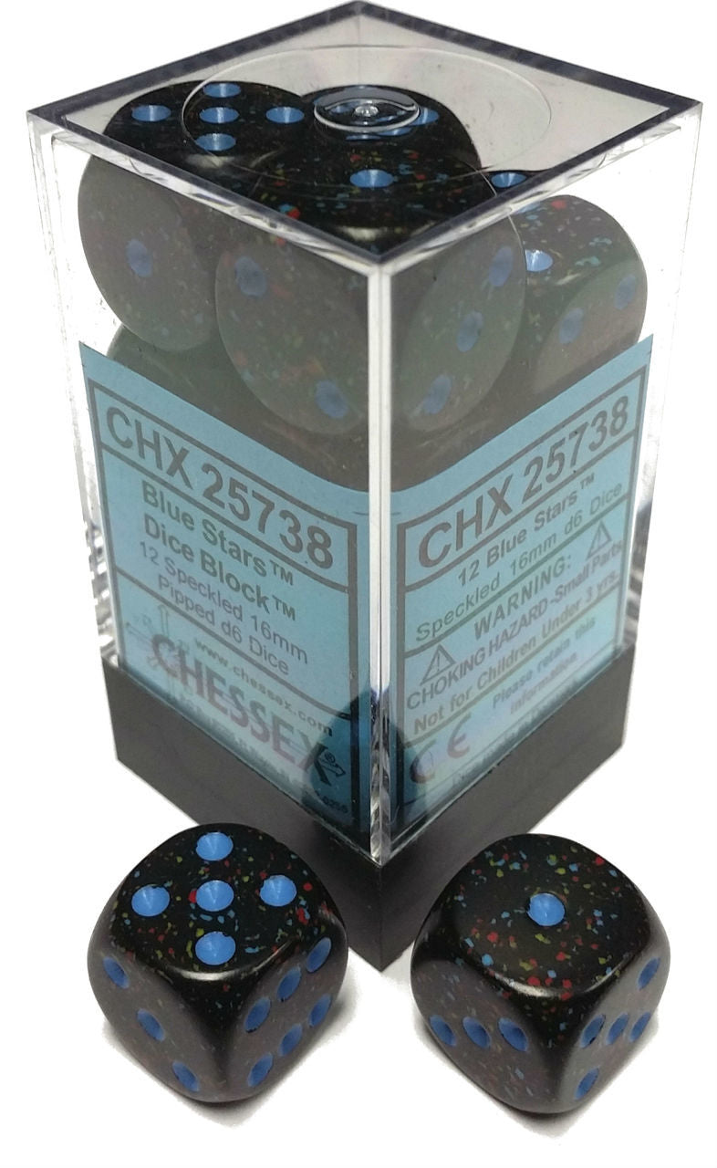 Picture of the Dice: 12 Blue Stars Speckled 16mm D6 Dice Block (12) - CHX25738