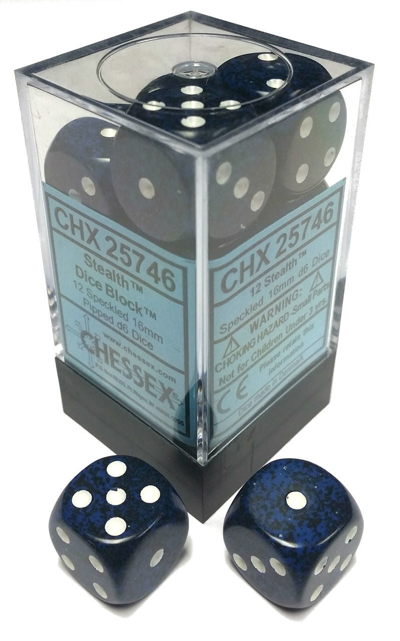 Picture of the Dice: 12 Stealth Specled 16mm D6 Dice Block (12) - CHX25746