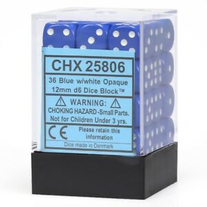 Picture of the Dice: 36 Blue w/white Opaque 12mm D6 Dice Block (12) - CHX25806