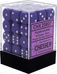 Picture of the Dice: 36 Opaque Purple w/White Spots D6 - CHX25807