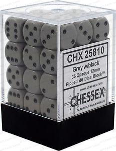 Picture of the Dice: 36 Dark Grey w/black Opaque 12mm D6 Dice Block (12) - CHX25810