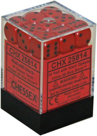 Picture of the Dice: 36 12mm Red w/Black Opaque D6 Dice Set - CHX25814