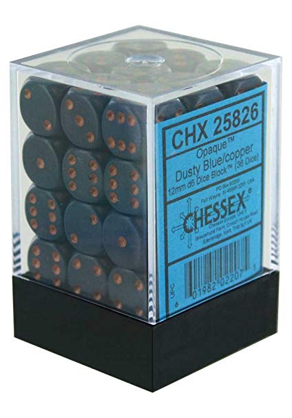 Picture of the Dice: Opaque 12mm D6 Dusty Blue With Copper (36) CHESSEX 25826 - 25826