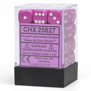 Picture of the Dice: 36 12mm Light Purple w/White Opaque D6 Dice - CHX25827