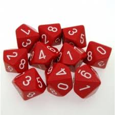Picture of the Dice: Red w/white Set of Ten d10 Dice - CHX26204