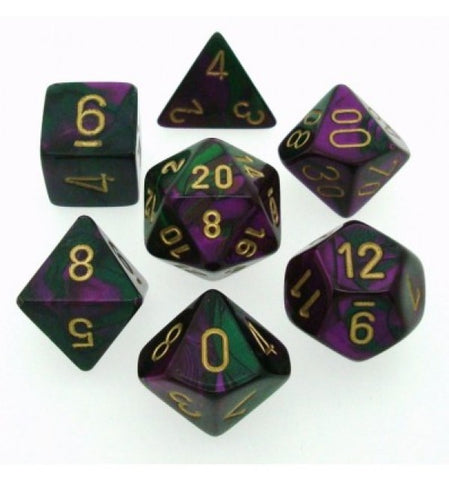 Picture of the Dice: Gemini Green-Purple / Gold 7 Dice Set - CHX26434
