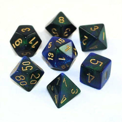 Picture of the Dice: Gemini Blue-Green / Gold 7 Dice Set - CHX26436