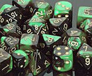 Picture of the Dice: 36 Black-Green w/gold Gemini 12mm Dice Block (12) - CHX26839