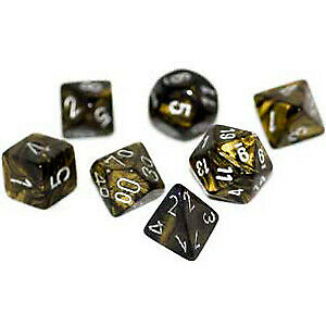 Picture of the Dice: 7 Black Gold/silver Leaf Polyhedral Dice Set - CHX27418