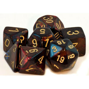 Picture of the Dice: Blue Blood w/gold Scarab Polyhedral 7 Dice Set - CHX27419