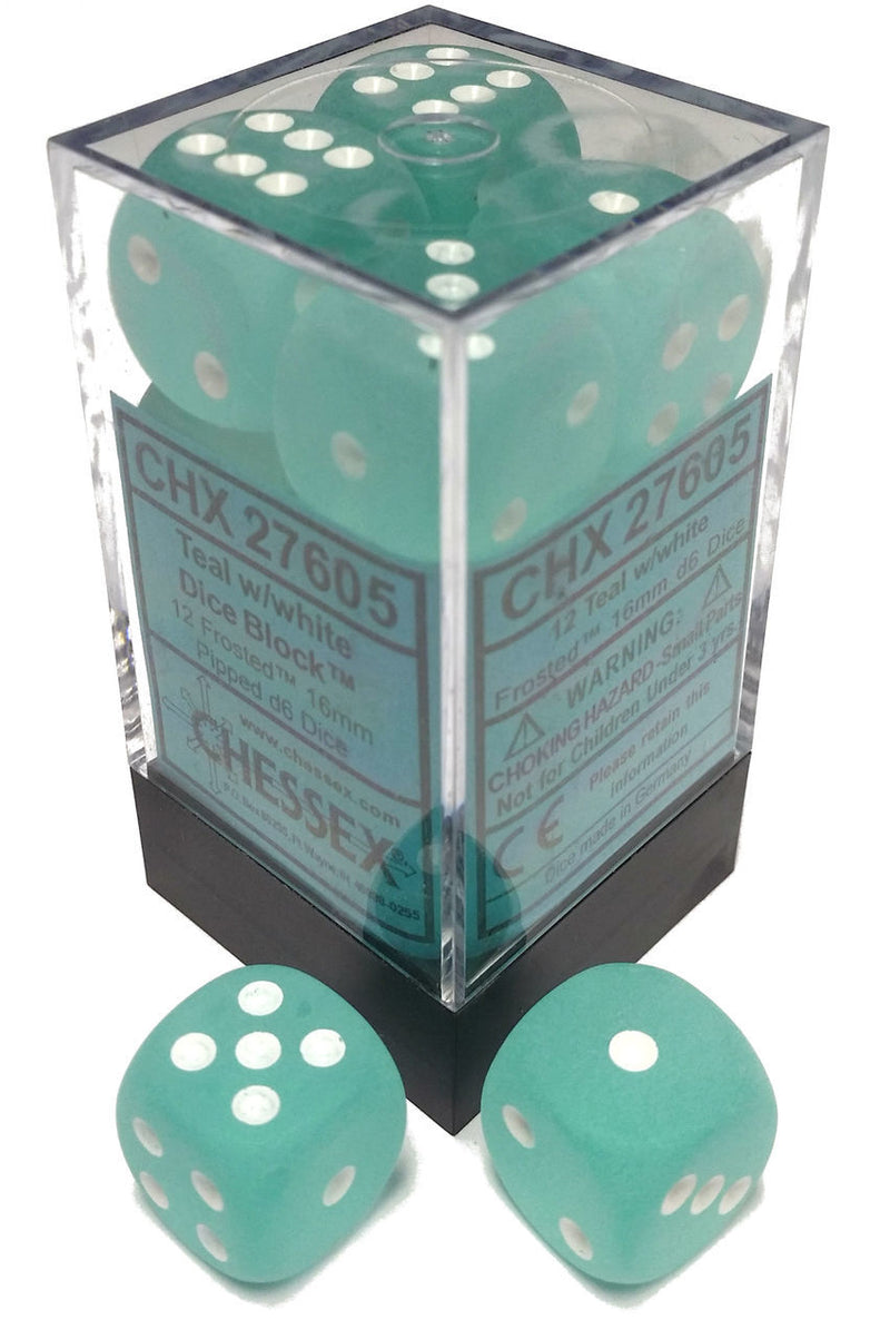 Picture of the Dice: 12 Teal w/white Frosted 16mm D6 Dice Block (12) - CHX27605