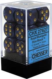 Picture of the Dice: 12 Royal Blue w/gold Scarab 16mm D6 Dice Block (12) - CHX27627