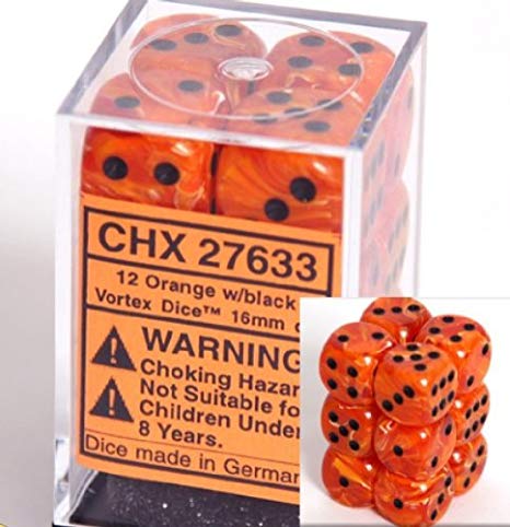 Picture of the Dice: 12 Orange w/black Vortex 16mm D6 Dice Block (12) - CHX27633