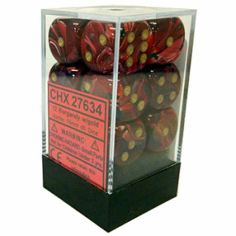 Picture of the Dice: 12 Burgundy w/gold Vortex 16mm D6 Dice Block (12) - CHX27634