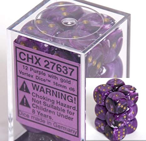 Picture of the Dice: Vortex Purple / Gold 12 Dice Set 16mm D6 - CHX27637