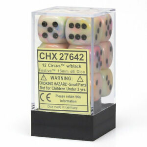Picture of the Dice: 12 Circus w/black Festive 16mm D6 Dice Block (12) - CHX27642